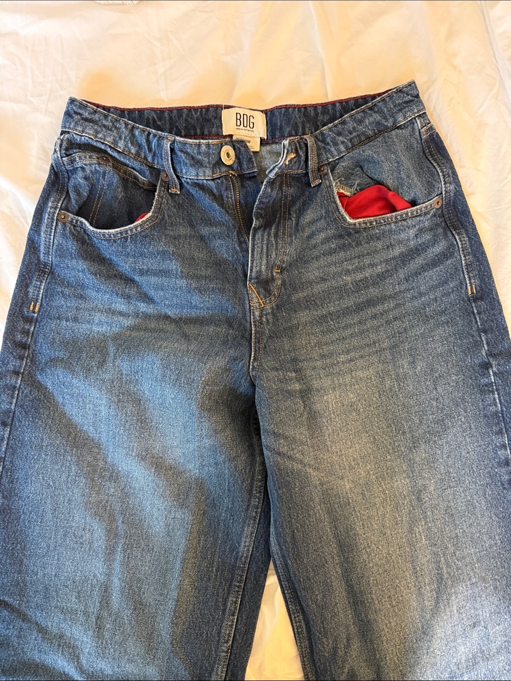 BDG Wide Leg Denim Jeans with Red Pocket Lining